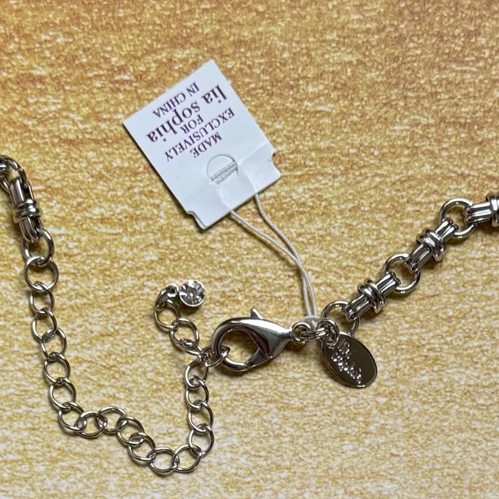 LIA SOPHIA Necklace "Christina's Joy" Floral Peach Yellow Clear Silver 18"-21" - Picture 4 of 6